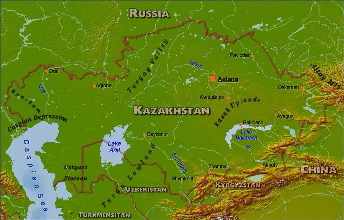 térkép Kazahsztán fizikai