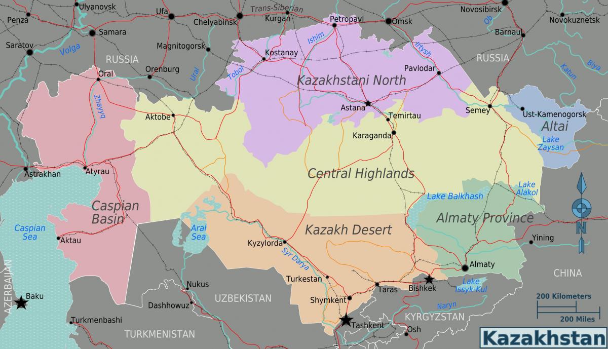 térkép Kazahsztán régiók